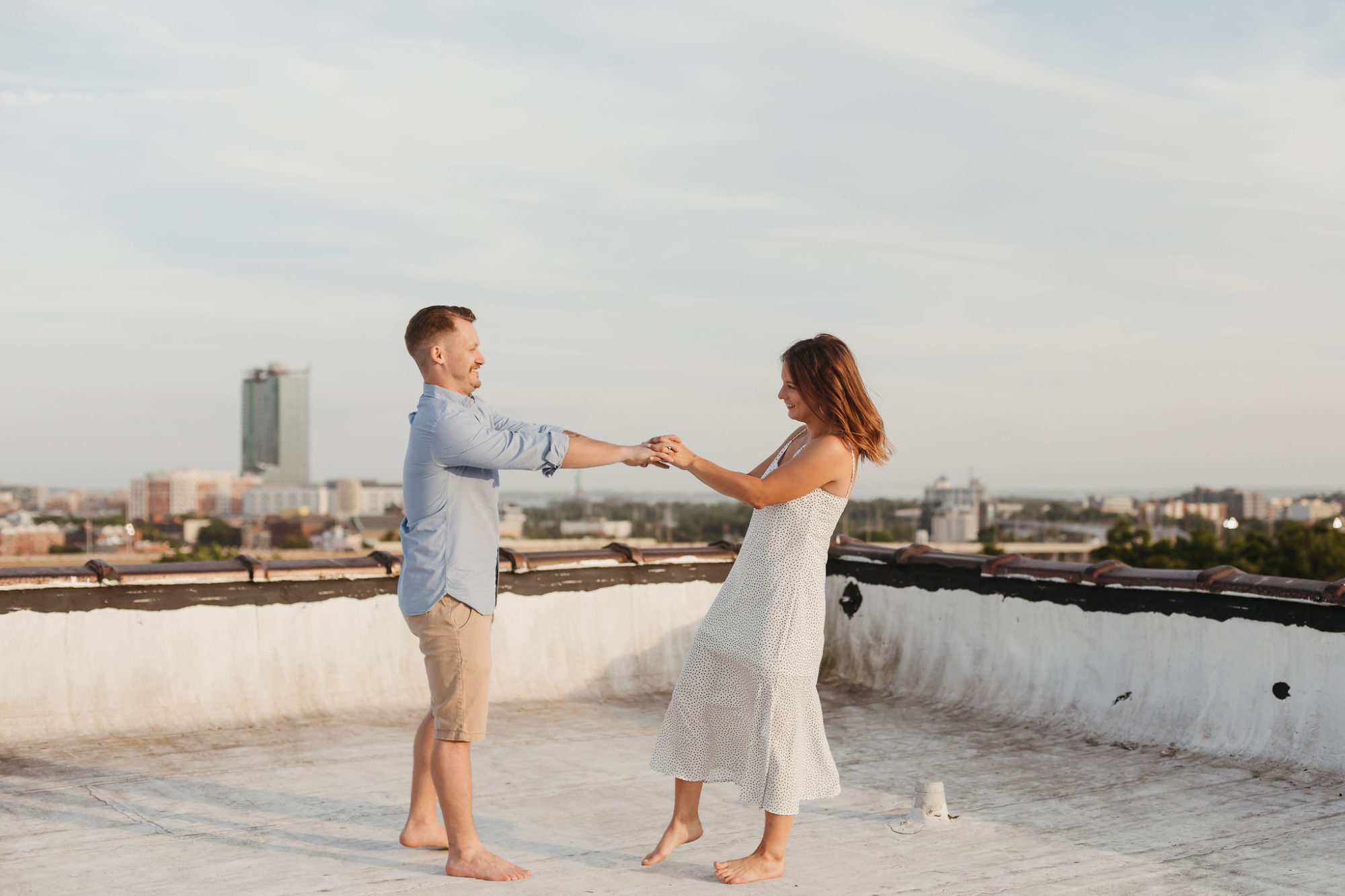 urban, city engagement shoot, rooftop photos, dog engagement pictures, casual couple photos, hudson valley, troy new york, hudson valley photographer