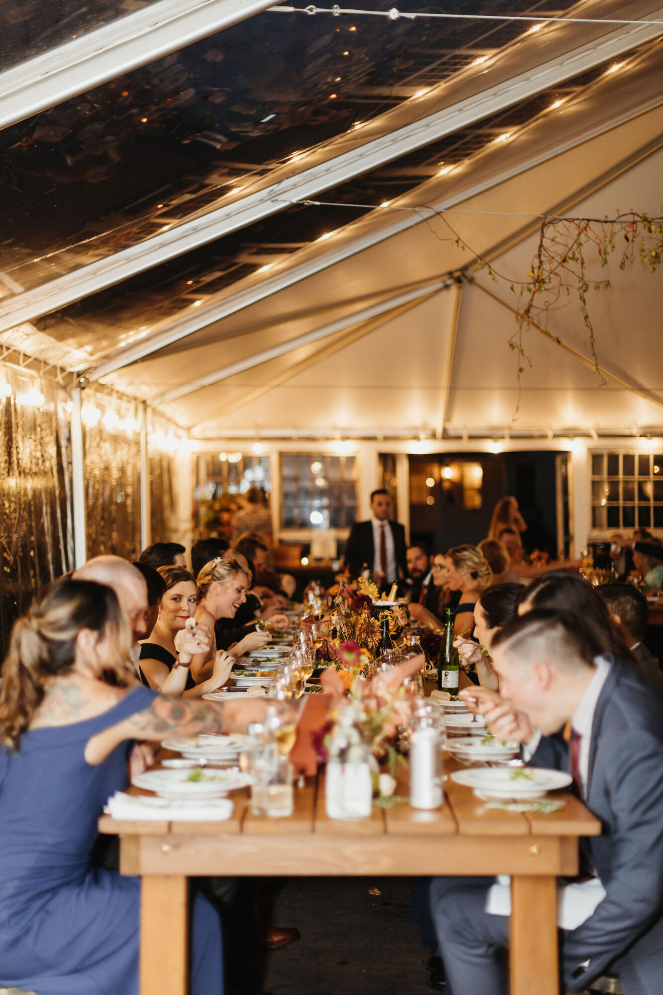 foxfire mountain house, catskill mountains, wedding, fall, fall florals, clear tent, reception 