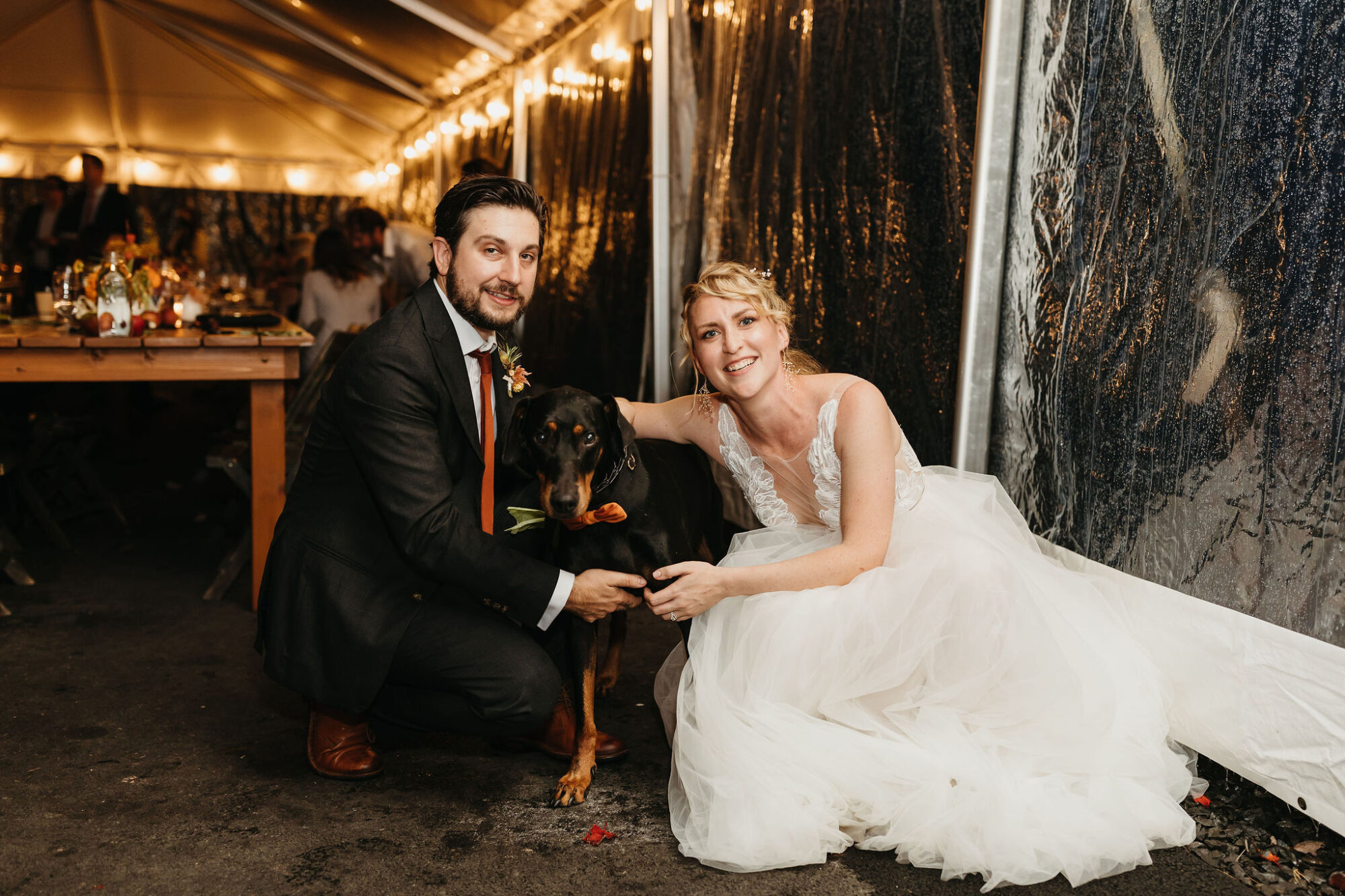 foxfire mountain house, catskill mountains, wedding, fall, fall florals, couple, flash photography, dogs at weddings