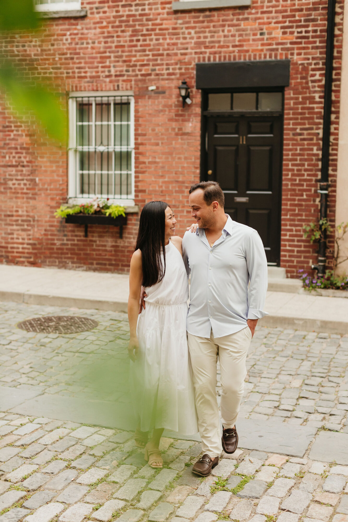 greenwich village, engagement photos, new york city streets, white dress